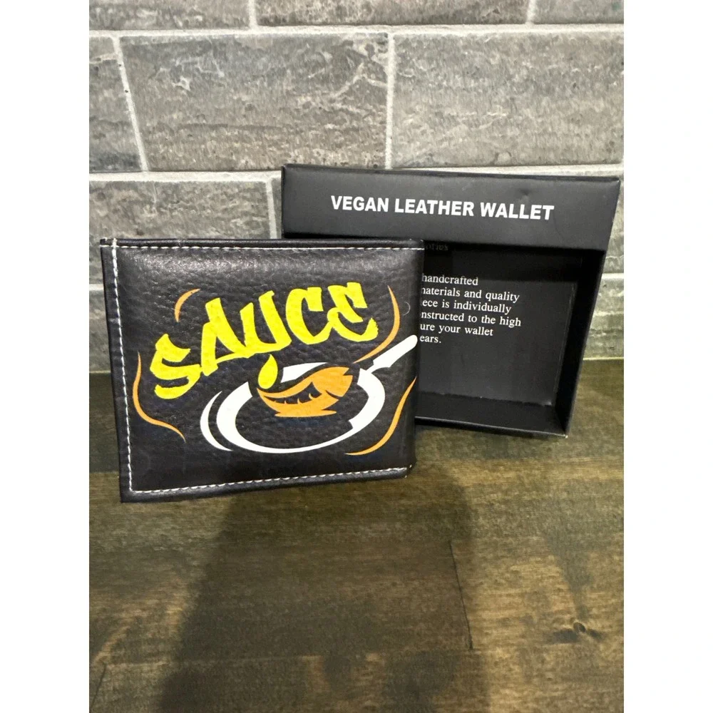Sauce Handcrafted Vegan Leather Bifold Wallet Black Streetwear Graphic New Box